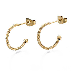 Real 14K Gold Plated 316 Surgical Stainless Steel Stud Earrings, Half Hoop Earrings, Ring, Real 14K Gold Plated, 15x2.5mm, Pin: 0.8mm