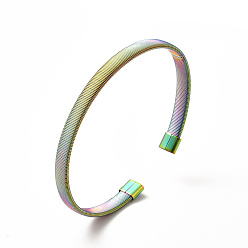 Rainbow Color 304 Stainless Steel Flat Snake Chains Shape Open Cuff Bangle for Women, Rainbow Color, Inner Diameter: 2-1/2x2 inch(6.25x5.2cm)