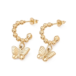 Golden 304 Stainless Steel Ring with Butterfly Dangle Stud Earrings, Half Hoop Earrings for Women, Golden, 26mm, Pin: 0.7mm