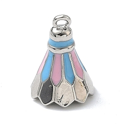 Темно-Голубой Латунь эмаль подвески, прелести бадминтона, стойки покрытие, без кадмия и без свинца, платина, глубокое синее небо, 15x10.5 мм, отверстие : 1.2 мм