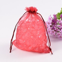 Dark Red Organza Bags, with Ribbons, Mother's Day Gift Bags , Rectangle, Dark Red, Size: about 14cm wide, 17cm long