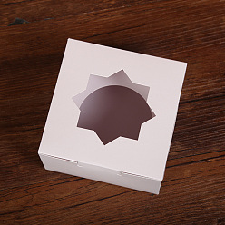 White Individual Kraft Paper Cake Box, Bakery Single Cupcake Packing Box, Square with Octagonal-shaped Clear Window, White, 100x100x65mm