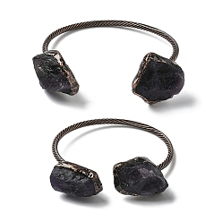 Аметист Браслеты-манжеты из натуральных аметистовых бусин, регулируемые браслеты из латуни для женщин, самородки, внутренний диаметр: 2-3/8x2 дюйм (5.95x5.1 см)