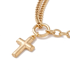 Golden Cross Pendant Necklace for Women, Vacuum Plating 304 Stainless Steel Chain Necklace, Golden, 16.93 inch(43cm), 3mm