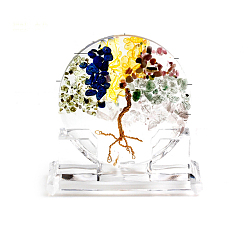 Mixed Stone Resin Tree of Life Home Display Decorations, with Natural Mixed Gemstone Chips Inside Ornaments, 130x110mm