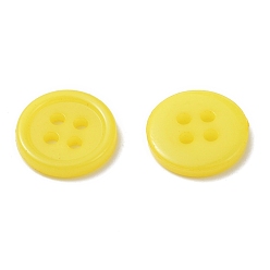 Yellow Acrylic Sewing Buttons, Plastic Shirt Buttons for Costume Design, 4-Hole, Dyed, Flat Round, Yellow, 17x2mm, Hole: 1mm