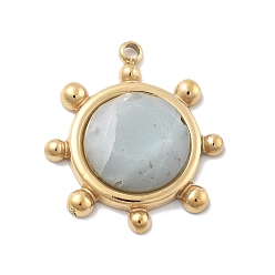 Зеленый Авантюрин Граненые подвески из натурального зеленого авантюрина, 304 подвески-солнце из нержавеющей стали, ионное покрытие (ip), реальный 14 k позолоченный, 19.5x17x4.5 мм, отверстие : 1 мм