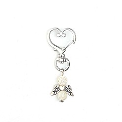 White Alloy & ABS Imitation Pearl Pendant Decorations for Women, Heart, White, 6.2cm