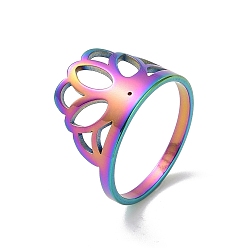 Rainbow Color Ионное покрытие (ip) 201 кольцо на короне из нержавеющей стали, полое широкое кольцо для женщин, Радуга цветов, размер США 6 1/2 (16.9 мм)