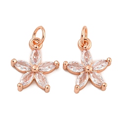 Розовое Золото Покрытие стойки латунь микропаве прозрачные кубические циркониевые подвески, без свинца и без кадмия, долговечный, цветок, розовое золото , 14x12x3.5 мм, отверстие : 3.5 мм