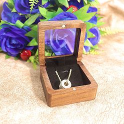 Black Wood Visible Window Pendant Storage Box, Pendant Magnetic Gift Case with Velvet Inside, Square, Black, 6.8x6.8x3.6cm