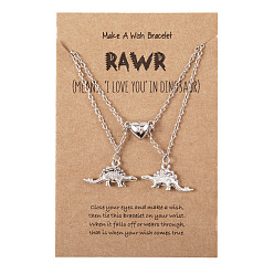 Style 3 Alloy Dinosaur Pendant Heart Magnetic Clasp Couple Necklace Set with Blessing Card