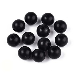Черный Матовый стиль спрей окрашены акриловые шарики, круглые, чёрные, 9.5~10 мм, отверстие : 2 мм, Около 1000 шт / 500 г