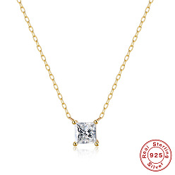 Golden-White Diamond S925 Sterling Silver Square Diamond Pendant Necklace for Women