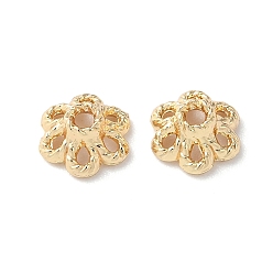 Real 14K Gold Plated Rack Plating Alloy Bead Cap, Flower, Real 14K Gold Plated, 6.5x6x3mm, Hole: 1.2mm