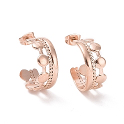 Розовое Золото Ионное покрытие (ip) 304 плоские круглые серьги-гвоздики из нержавеющей стали, полукруглые серьги для женщин, розовое золото , 19x8 мм, штифты : 0.7 мм