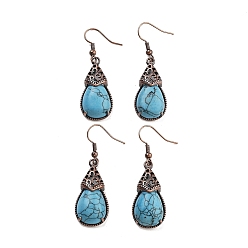 Синтетическая Бирюза Серьги-подвески с синтетической бирюзой, женские латунные серьги с красной медью, 48x15 мм