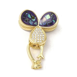 Морской Синий Латунное микропейв, прозрачный кубический цирконий, складные застежки, с эмалью и ракушкой, долговечный, без свинца и без кадмия, реальный 18 k позолоченный, клевер, Marine Blue, 26 мм