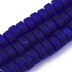 Blue Handmade Frosted Lampwork Beads Strands, Heishi Beads, Disc/Flat Round, Blue, 9x4.5mm, Hole: 1.6mm, about 108pcs/Strand, 19.29 inch
