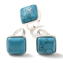 Синтетическая Бирюза Регулируемые кольца из синтетической бирюзы, с латунной основой, без свинца и без кадмия, ромб, ромб: 24x25 мм, размер США 9 3/4 (19.5 мм)