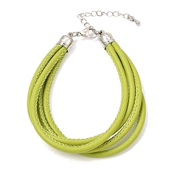 Yellow Green Microfiber Leather Multi-strand Cord Bracelets Makings, with Brass Findings and 202 Stainless Steel Lobster Claw Clasps, Platinum, Yellow Green, 7.48 inch(19cm)