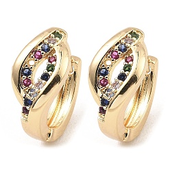 Light Gold Brass with Colorful Cubic Zirconia Hoop Earrings, Hollow Horse Eye, Light Gold, 15x7.5x16mm