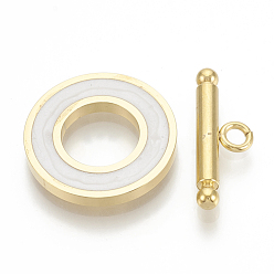 WhiteSmoke 201 Stainless Steel Toggle Clasps, with Enamel, Ring, Golden, WhiteSmoke, Ring: 19.5x2mm, Inner Diameter: 10mm, Bar: 21x7x3mm, Hole: 2mm