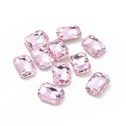 Rosaline Glass Rhinestone Cabochons, Pointed Back & Silver Back Plated, Rectangle, Rosaline, 14x10x5mm