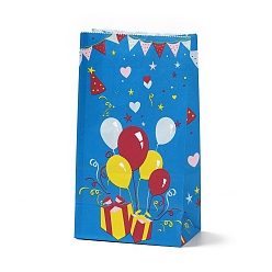 Deep Sky Blue Rectangle Paper Candy Gift Bags, Birthday Christmas Gift Packaging, Balloon & Gift Box Pattern, Deep Sky Blue, Unfold: 13x8x23.5cm