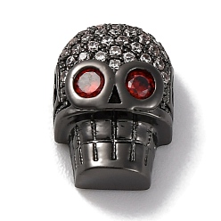 Черный Латунь в форме черепа с бусинами из кубического циркония, без кадмия и без свинца, долговечный, чёрные, 13x9x6.5 мм, отверстие : 2.5x2.5 мм