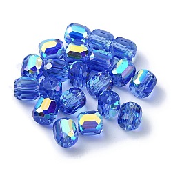 Royal Blue AB Color Plated Glass Beads, Faceted Barrel, Royal Blue, 8.5x7.5mm, Hole: 1.4mm