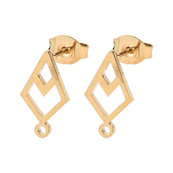 Золотой Ионное покрытие (ip) 304 детали серьги-гвоздики из нержавеющей стали, ромб, золотые, 13x7.5 мм, отверстие : 1.2 мм, штифты : 11x0.7 мм