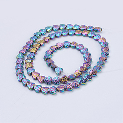 Multi-color Plated Electroplate Non-magnetic Synthetic Hematite Beads Strands, Heart, Multi-color Plated, 6x6x2mm, Hole: 1mm, about 75pcs/strand, 16.1 inch(41cm)