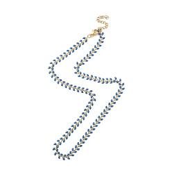 Bleu Royal Collier chaîne à maillons épi de blé en émail, placage sous vide 304 bijoux en acier inoxydable pour femmes, bleu royal, 17-1/2~17-5/8 pouce (44.4~44.7 cm)