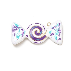 Фиолетовый 304 подвески из нержавеющей стали, с эмалью, конфеты прелести, вакуумное покрытие pvd, реальный 18 k позолоченный, фиолетовые, 14.5x30x3 мм, отверстие : 1.5 мм