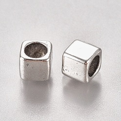 Antique Silver Tibetan Style Alloy European Beads, Large Hole Beads, Cube, Cadmium Free  & Lead Free, Antique Silver, 6x6x6mm, Hole: 4mm