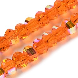 Dark Orange Transparent Electroplate Glass Beads Strands, AB Color Plated, Faceted, Rondelle, Dark Orange, 7.8x5.8~6.3mm, Hole: 1.5mm, about 80pcs/strand, 18.31''~19.88''(46.5~50.5cm)