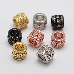Mixed Color Brass Micro Pave Cubic Zirconia Beads, Column, Lead Free & Nickel Free, Mixed Color, 11x9mm, Hole: 7mm