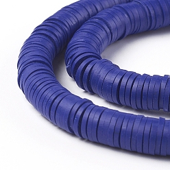 Medium Blue Flat Round Eco-Friendly Handmade Polymer Clay Beads, Disc Heishi Beads for Hawaiian Earring Bracelet Necklace Jewelry Making, Medium Blue, 6x1mm, Hole: 2mm, about 353~378pcs/strand, 17.7 inch