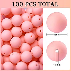 Pink 100 шт. силиконовые бусины круглые резиновые бусины 15 мм распорные бусины для самостоятельного изготовления ювелирных изделий брелок, розовые, 15 мм