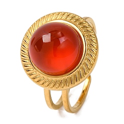 Красный Агат Круглые натуральные перстни из сердолика, золотистый тон 304 манжеты из нержавеющей стали для женщин, 15 мм, внутренний диаметр: 17 мм