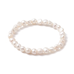 Creamy White Natural Pearl Beaded Stretch Bracelets, Creamy White, Inner Diameter: 2-1/4 inch(5.8cm)