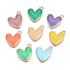 Mixed Color Eco-Friendly Zinc Alloy Pendants, with Enamel, Cadmium Free & Nickel Free & Lead Free, Heart, Light Gold, Mixed Color, 16x15x3mm, Hole: 1.6mm