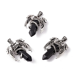Обсидиан Большой остроконечный кулон из натурального обсидиана, с фурнитурой из сплава дракона античного серебра, без свинца и без кадмия, пуля, 50~51x34~34.5x14.5~15.5 мм, отверстие : 6x4 мм