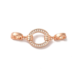 Rose Gold Rack Plating Brass Micro Pave Clear Cubic Zirconia Fold Over Clasps, Cadmium Free & Lead Free, Long-Lasting Plated, Rose Gold, 38mm