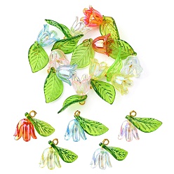 Mixed Color 10Pcs 5 Colors Acrylic & Plastic Pendants, with Golden Tone Alloy Finding, Lily of the Valley Charm, Mixed Color, 13x17x10mm, Hole: 2mm, 2pcs/color