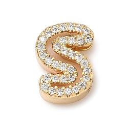Letter S Латунные микро-паве прозрачные кубические цирконии начальные многорядные звенья, реальный 18 k позолоченный, без кадмия и без свинца, долговечный, стойки покрытие, Письмо с, 10~11.5x7~12.5x4~4.5 мм, отверстие : 1.5~1.8x1.8~4 мм