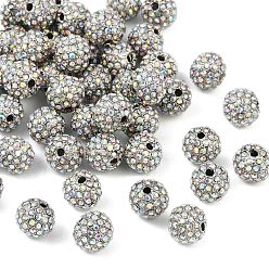 Хрусталь AB Бусины из сплава и страза, класс А, круглые, Платиновый металл, хрусталь AB, 10 мм, отверстие : 2 мм