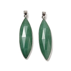 Зеленый Авантюрин Граненые подвески из натурального зеленого авантюрина, латунные подвески в виде конского глаза, без кадмия и без свинца, 42.5~43x13x6~6.5 мм, отверстие : 5.5x4 мм