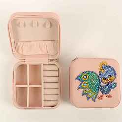 Misty Rose DIY Diamond Painting Bird Pattern Storage Box Kits, including Resin Rhinestones, Diamond Sticky Pen, Tray Plate and Glue Clay, Misty Rose, 100x100x50mm